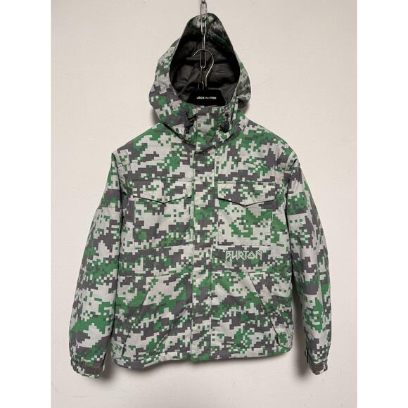 Burton Jacket Boys Large Green Gray Digital Camo Modem Hooded Snowboard Ski - Picture 3 of 16